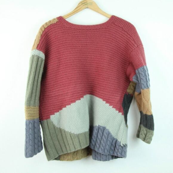 Vintage XS S Cardigan Cable Knit Patchwork Chunky Cottagecore Whismsigoth Cozy - Picture 11 of 12